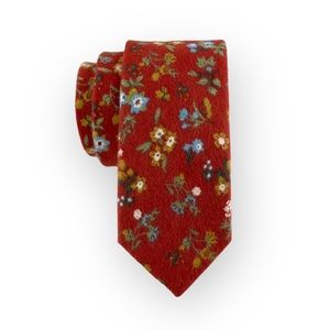 Men’s Vermilion Red Autumn Floral Necktie, 2.75” Width Rustic Wedding Party Tie